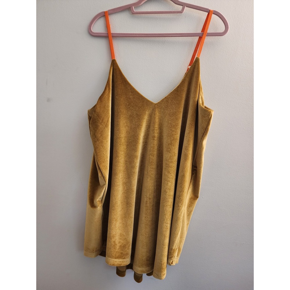 Lady The Brand Liz Velvet Mini Dress S/M Mustard Gold Orange Straps Layering